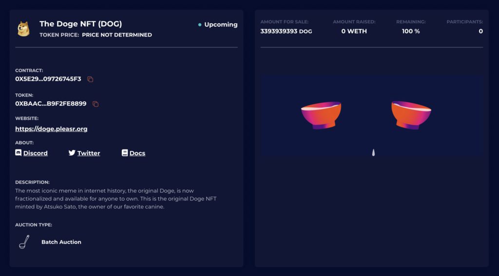 400万美元的狗狗币始祖NFT被PleasrDAO切成数百亿份 明日开卖-第3张图片-巴山号
